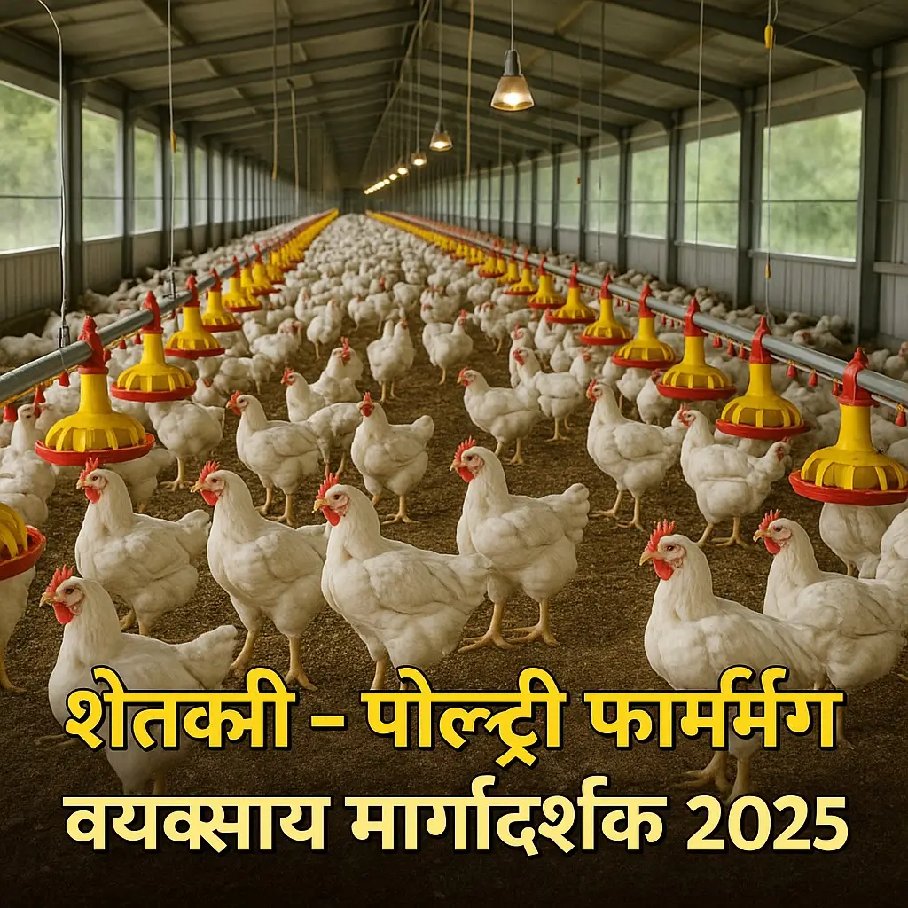शेतकरीांसाठी पोल्ट्री फार्मिंग व्यवसाय मार्गदर्शक 2025 -Modern Poultry Farm with Broiler Chickens