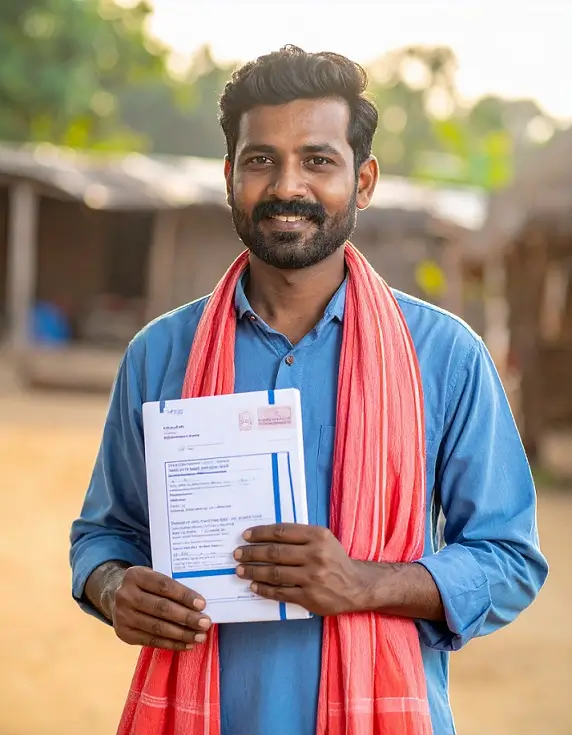 शेतकरी कर्जमाफी मुळे आर्थिक मदत मिळालेला आनंदी शेतकरी