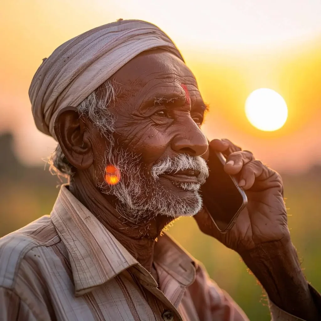 शेतकरी मोबाईलवर MahaAgri AI शेती app वापरताना