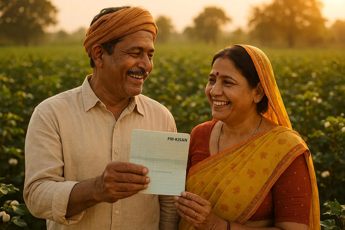 PM किसान हप्ता बँक पासबुकमध्ये जमा झाल्याचे दाखवणारा शेतकरी