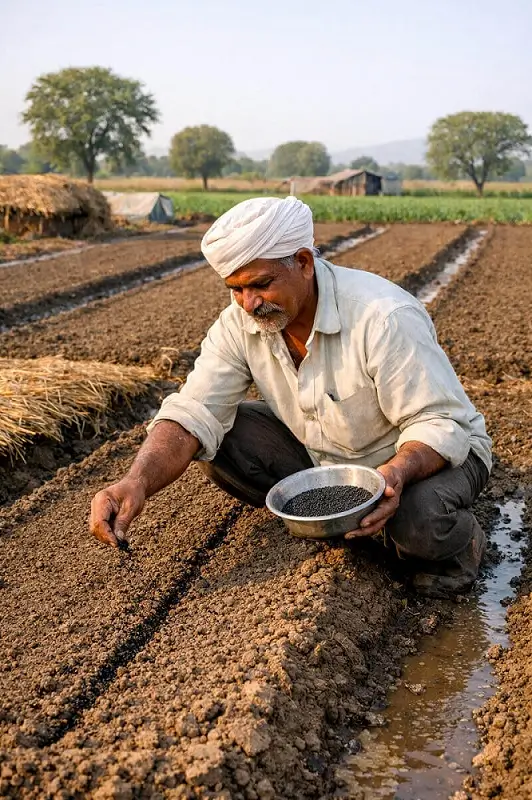 प्याज की नर्सरी तैयार करते हुए किसान