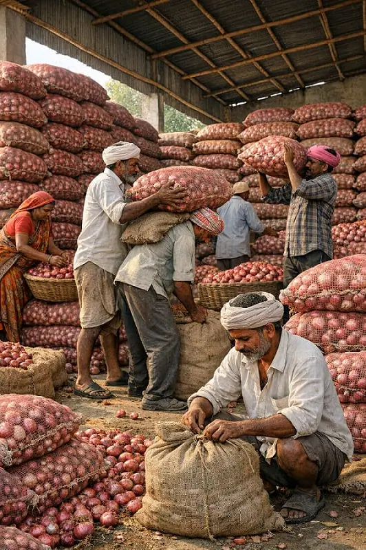 कांदा साठवणूक गोदामामध्ये ठेवलेले कांदे