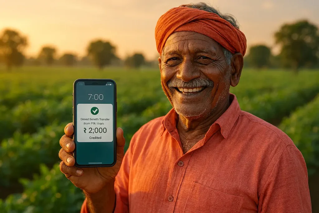 PM किसान योजना चा 19वा हप्ता ₹2000 मोबाईलवर पाहणारा शेतकरी