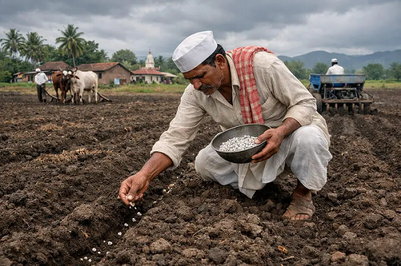 कपास की खेती गाइड 2026 लागत, उत्पादन और मुनाफा पूरी जानकारी 1 कपास के बीज की बुवाई करते हुए किसान