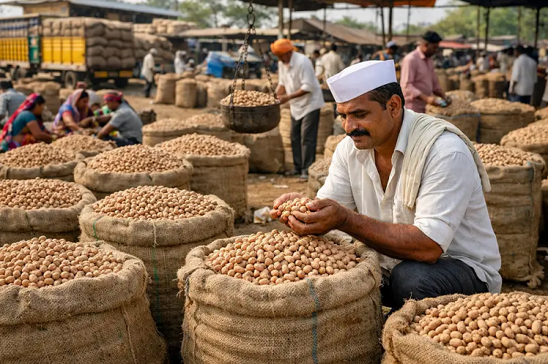 बाजारात विक्रीसाठी ठेवलेला भुईमूग