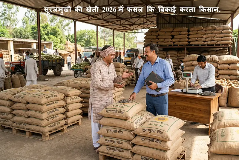 कृषि मंडी में बिक्री के लिए रखे सूरजमुखी के बीज